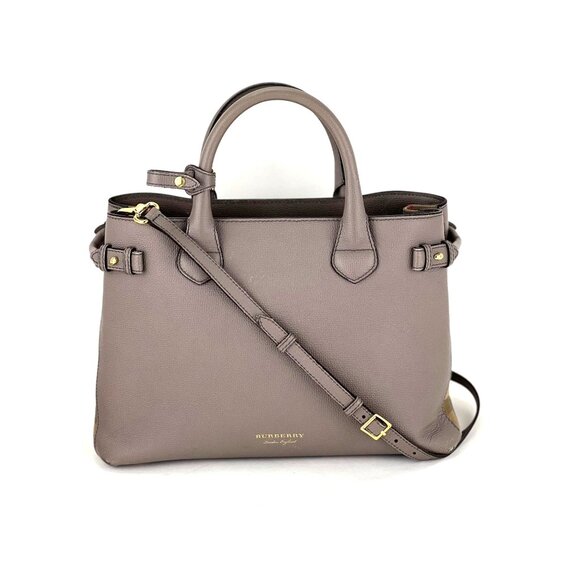 Burberry Banner House Check Leather Canvas Medium Hand Shoulder Tote Bag - Picture 1 of 12